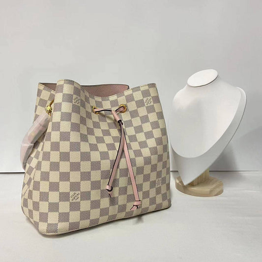 【Welcome Deal】Louis Vuitton/ LV Damier Azur Neonoe MM Rose Crossbody Bag