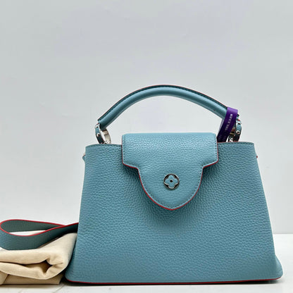 【Welcome Deal】Louis Vuitton/ LV Calfskin Capucines BB Blue Crossbody Bag