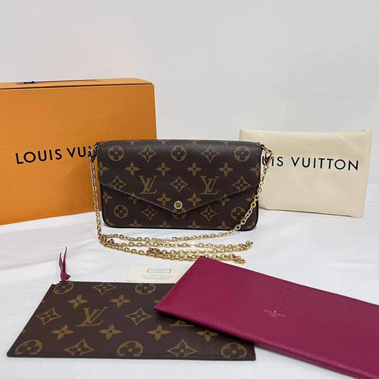 【Welcome Deal】Louis Vuitton/ LV Monogram Pochette Felicy Pink Crossbody Bag