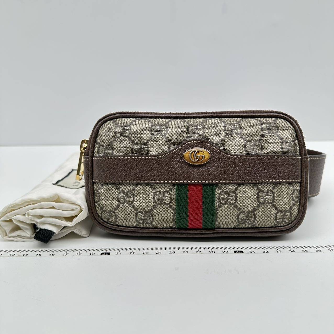 【Welcome Deal】Gucci GG Supreme Monogram Web Ophidia Dark Brown Belt Bag