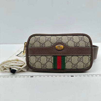 【Welcome Deal】Gucci GG Supreme Monogram Web Ophidia Dark Brown Belt Bag