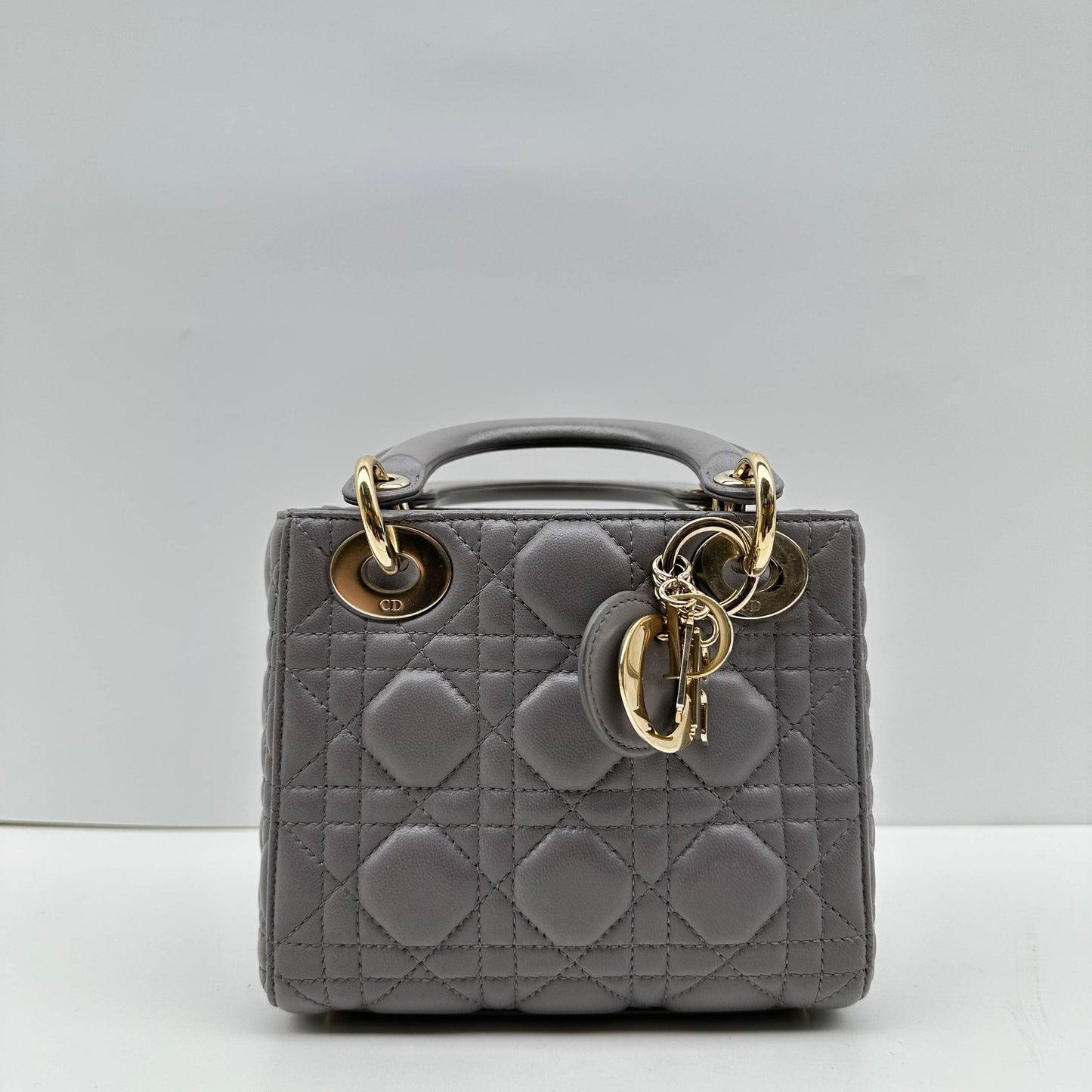 【Welcome Deal】Christian Dior/CD Lambskin Cannage Lady Dior Mini Grey Shoulder Bag