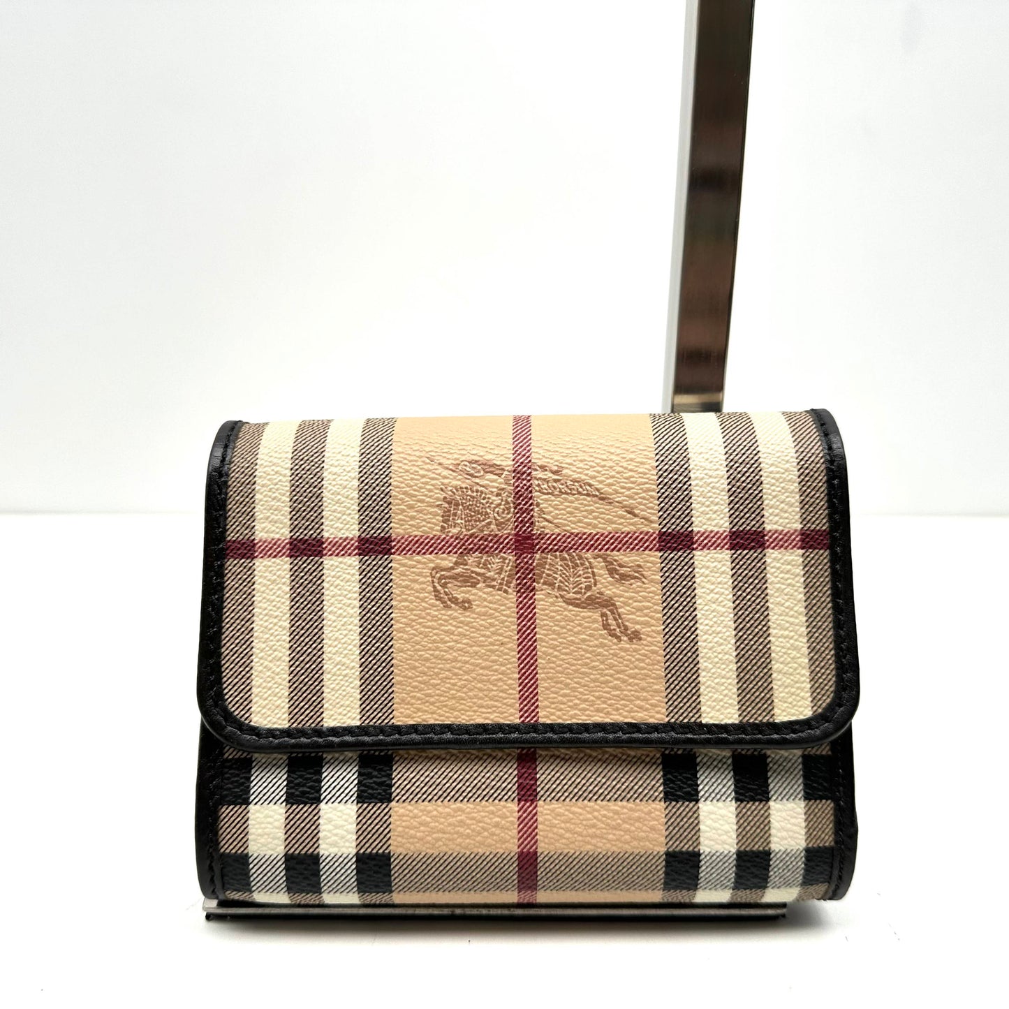 【Welcome Deal】Burberry Haymarket Check Trifold Compact Beige/Brown Wallet