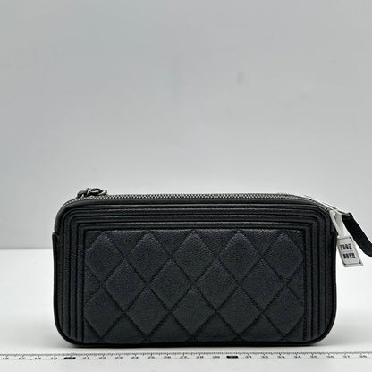 【Welcome Deal】Chanel Caviar Quilted Boy Zip Around Organizer So Black Wallet