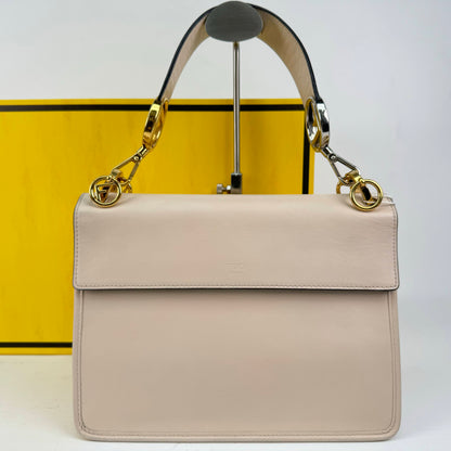 【Welcome Deal】Fendi Calfskin Kanaeyev Cream Shoulder Bag