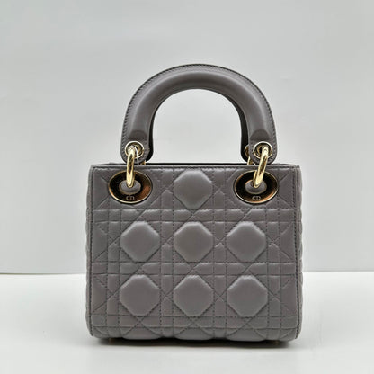 【Welcome Deal】Christian Dior/CD Lambskin Cannage Lady Dior Mini Grey Shoulder Bag