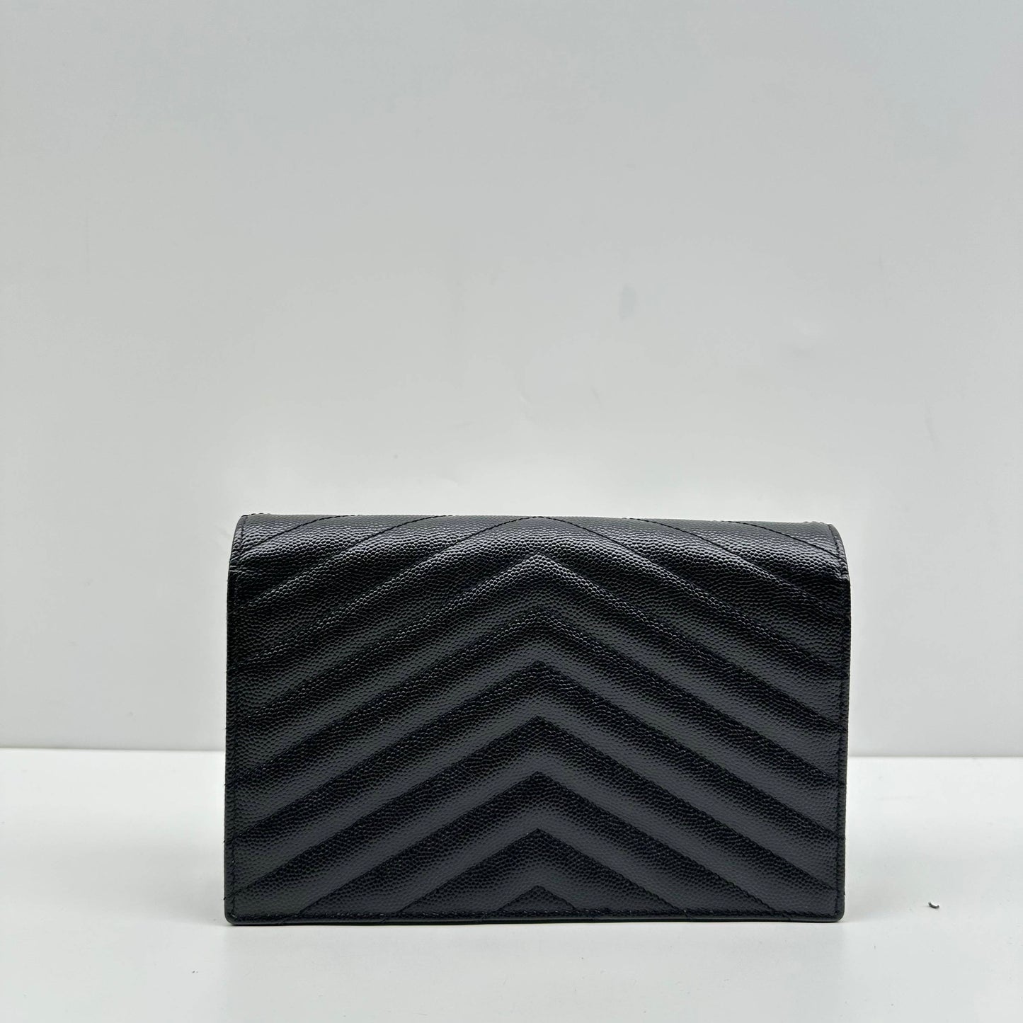 【Welcome Deal】Saint Laurent/YSL Chevron Monogram Envelope Grain De Poudre Black WOC