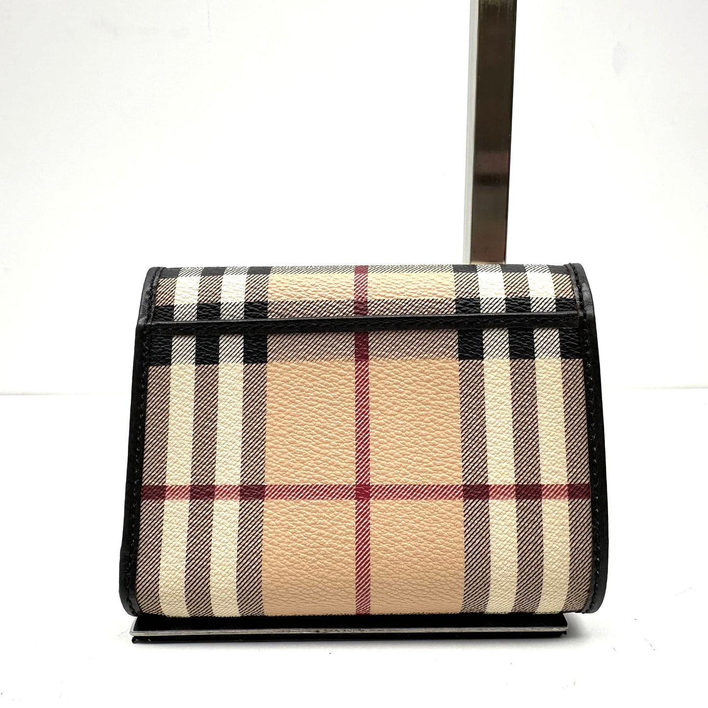 【Welcome Deal】Burberry Haymarket Check Trifold Compact Beige/Brown Wallet