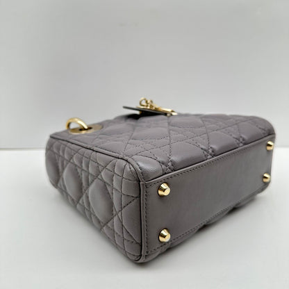 【Welcome Deal】Christian Dior/CD Lambskin Cannage Lady Dior Mini Grey Shoulder Bag